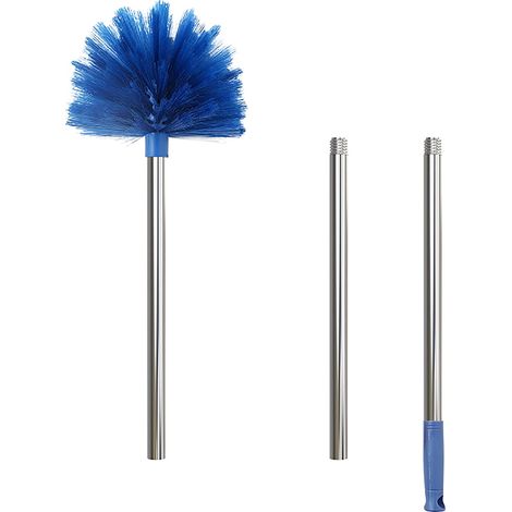 Plumeau à toiles d'araignée avec manche extensible, plumeaux de nettoyage, brosse à toiles d'araignée avec manche léger en acier inoxydable et tête à poils rigides, plumeau à long manche pour hauts pl (1/5)