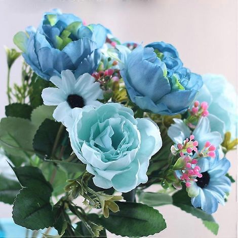 Bouquet de mariée en soie avec pivoines artificielles de 30 cm et gypsophile, fleurs de marguerite, décoration pour mariage et maisonbleu (1/5)