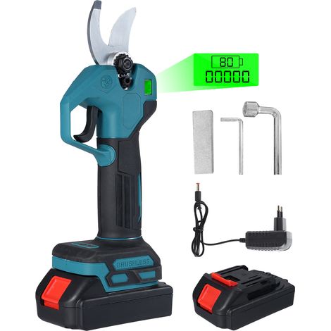 Decdeal Bürstenlose elektrische Schnittschere mit 2pcs 21V 1300mAh Batterie tragbares LCD -Display 30 mm Schneiddurchmesser für verschiedene Gärtenparks Betrieben Gewächshäuser