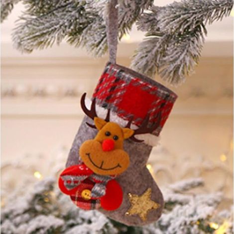Chaussette Noel - Lin - 23 x 13 cm - Décoration Cheminée Arbre Sapin - 4 Pièces (1/5)