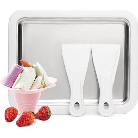 Set para hacer helados enrollados NAXSIR: bandeja de acero inoxidable con borde antideslizante + 2 espátulas, yogur helado y postres (1/5)
