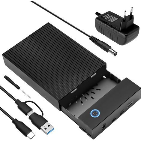 Adaptateur de disque dur 6 Gbps USB C/USB 3.0 SATA HDD Station d'accueil pour disque dur SATA HDD/SSD 2,5/3,5" Prise en charge de la carte SD & TF avec adaptateur secteur 12 V/2 A (1/5)