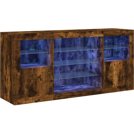 Maison Exclusive - Aparador con luces LED roble ahumado 142,5x37x (1/5)