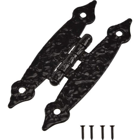 Charnière papillon noire, charnière ornée de dentelle, charnière style antique, charnière de meuble, charnière de placard, charnière à motif moucheté (1/5)