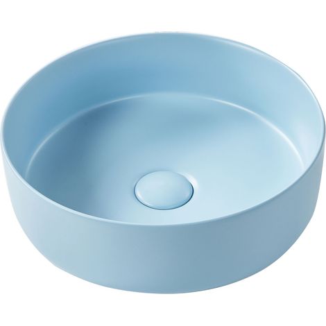 Lavabo en Céramique 37 cm Rond Mat Vasque Evier Salle de Bain Bleu Gudar