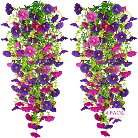 Lianes Fleurs Artificielles Suspendues - 4 Pièces Fausse Belle-de-Jour pour Extérieur, Plante Retombante pour Jardin Terrasse Balcon, Guirlande pour Treillis Clôture Porche Pergola (1/5)