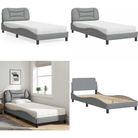 Bett mit Matratze Hellgrau 90x200 cm Stoff - Bettsofa - Boxspringbett - Doppelbett - Einzelbett - Schlafzimmermöbel - Home & Living (1/5)