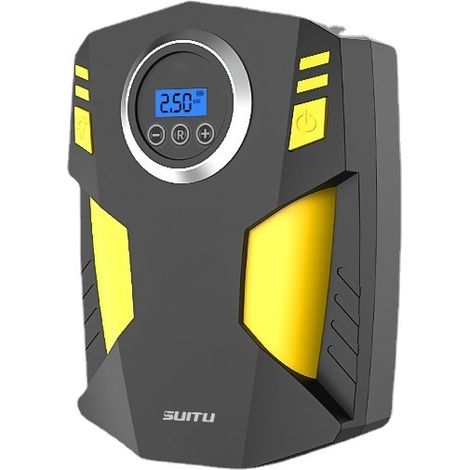 Reifenfüller, tragbarer Luftkompressor, Autoreifenpumpe mit 3 Düsenadaptern und digitalen LED-Leuchten, DC 12 V, elektrische Autoluftpumpe für Autoreifen und andere aufblasbare Gegenstände, Gelb