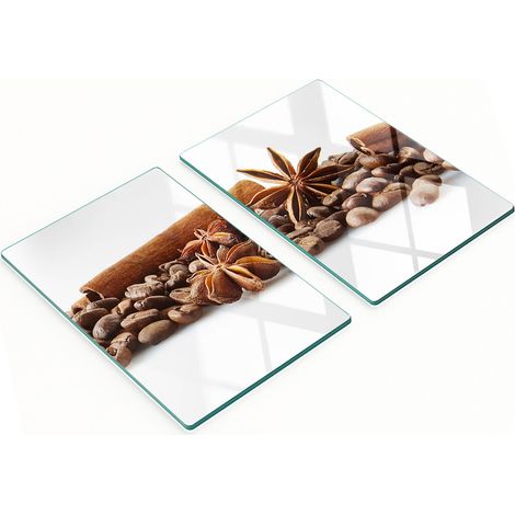Tablas de vidrio para servir aperitivos con dise帽o de granos de caf茅 y canela, 2x40x52 cm. (1/5)