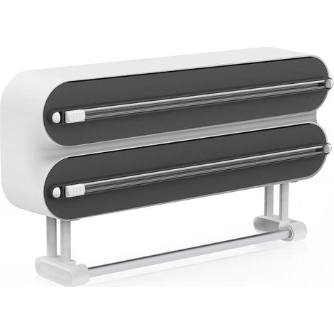 3 in 1 Derouleur Film Alimentaire avec Porte Sopalin Cuisine, Distributeur Film Alimentaire, Magnétique Distributeur Papier Aluminium et Film avec Coupeur (Noir) (1/5)