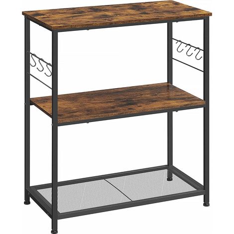 Meuble de cuisine étagère de rangement îlot support four micro-ondes avec 3 étagères ouvertes 6 crochets 80 x 40 x 90 cm style industriel marron rustique et noir (1/3)