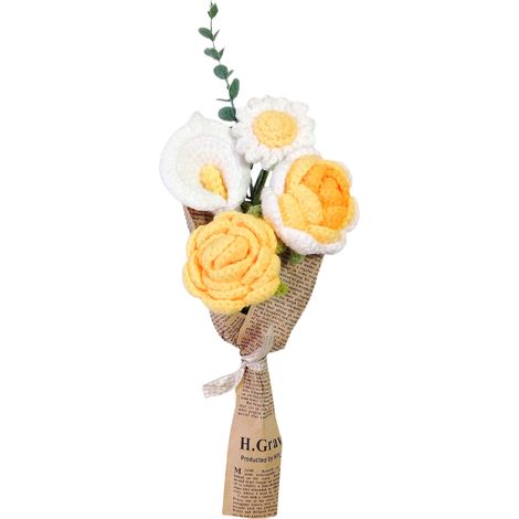 Bouquet tricoté à la Main, Fleurs Simulées Vives avec des Feuilles Vertes pour la Maison, la Cuisine, Le Bureau, la Fête (221127LW01-5) (1/5)
