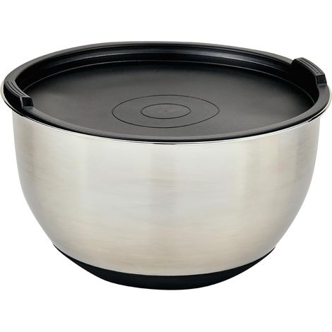 Bol mélangeur avec couvercle, matériau : acier inoxydable, plastique, silicone, dimensions : Ø 26 cm, hauteur : 15 cm, couleur : argent, noir (1/5)