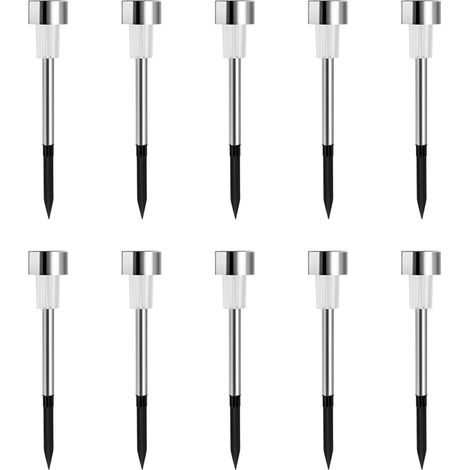 Lot 10 lampes solaires 4.5cm avec fiche pour jardin, allée, pelouse, décoration extérieure patio cour, lumière blanche. (1/5)