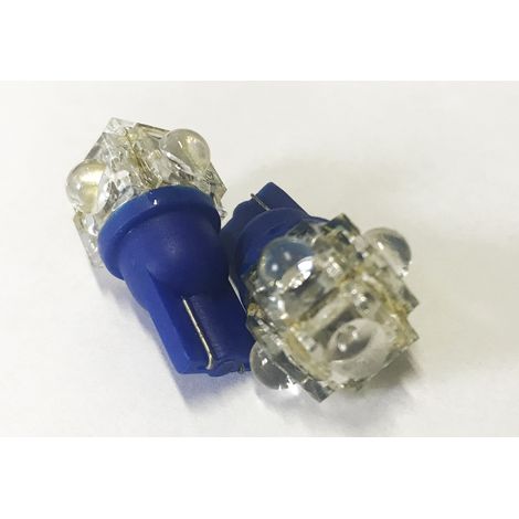 Coppia 2 Lampade Led T10 Con 5 Led F5 Flux Colore Blu Blue 12V 0,2W