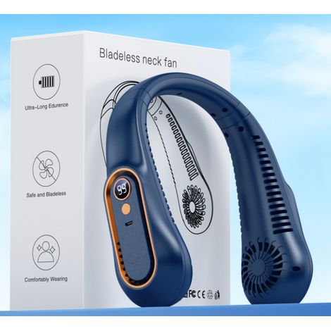Ventilateur de cou portable sans pales – 5 vitesses de ventilation – Batterie haute capacité 1200 mAh – Bleu (1/5)