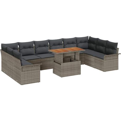 Maison Exclusive - Garten-Sofa-Set mit Speicher 9 pcs Grau Poly R