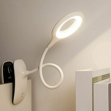 Clip de lampe de lecture à pince LED avec capteur tactile 360 ° pince à col de cygne flexible lumière USB rechargeable pour le travail d'étude blanc (1/4)