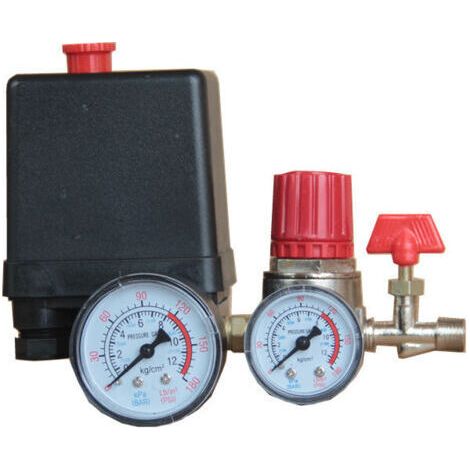 BUNTHAUS Compresseur D'Air Commutateur De Vanne De Pression Du Pressostat Compresseur D'Air Avec Régulateurs Jauge (Manomètre En Plastique) (1/3)