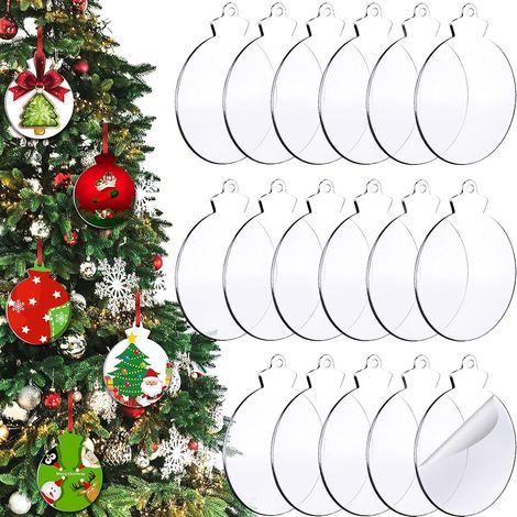 Decoraciones navideñas, discos acrílicos transparentes con agujeros, 50 x 58 x 1,2 mm, 50 unidades por paquete. (1/5)