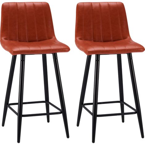 Bar Stools Set of 2 Faux Leather Padded Bar Chairs with Backrest and Metal Legs,Industrial Barstools for Home Kitchen Counter Brown (1/5)