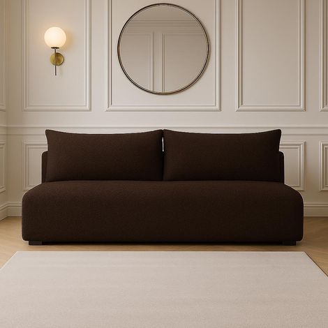 Sofello Sofa LUNO boucle mit Schlaffunktion Braun – Moderne Boucle sofa für Ihr Wohnzimmer, Schlaffläche: 204×144 cm (1/5)