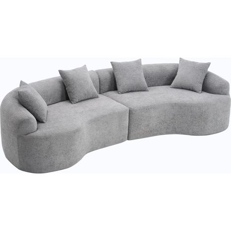 Sofá curvo de 4 plazas en chenilla gris, modular, sin montaje (1/5)