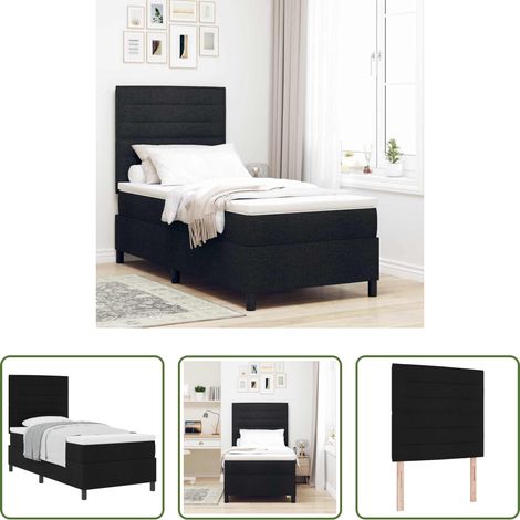 Matelas ferme-moyen - Lit à ressorts avec matelas Noir 80 x 200 cm tissu (1/5)
