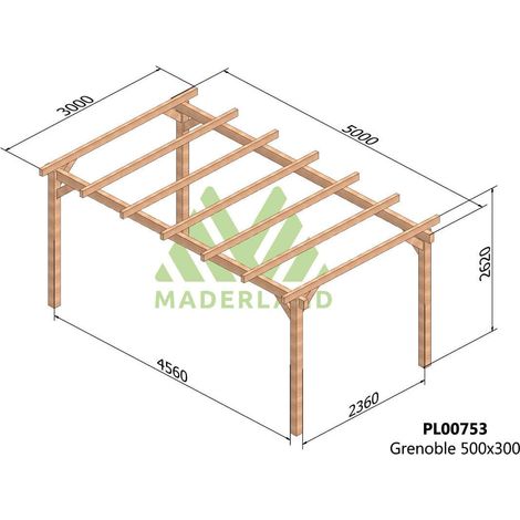 Pergola en bois lamellé-collé Grenoble 500 x 300 cm + 4 supports poteaux - Maderland