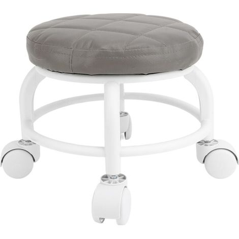Siège à roulettes bas tabouret en cuir PU roue muette chaise ronde pivotante en hauteur pour bureau à domicile Garage magasin gris