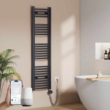 EMKE Elektrischer Handtuchheizkörper 140 x 40 cm 500 W Anthrazit Badheizkörper WLAN-Steuerung, Alexa & Google Home, 7-Tage-Programm