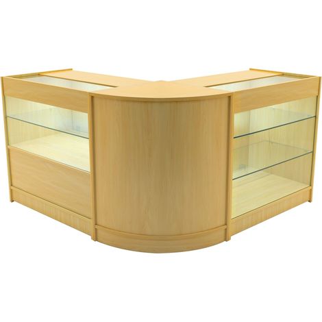 Comptoirs de Vente en MDF Érable à LED Blancs Ensemble Hera CM60 K900 C900 3 Unités de Rangement Étagères Internes Portes Coulissantes Verouillables Réception Bureau Vêtements Bijoux [Clés INCLUS] (1/5)