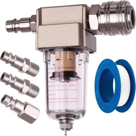 Filtre à air comprimé pour compresseur – Séparateur d’eau et d’huile – Raccord rapide 1/4' – Pression max 12 bar – Débit 500 l/min (1/5)