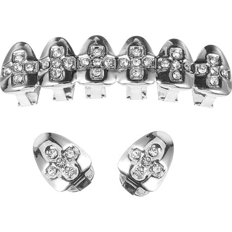 Grillz Dentaires Argentés en Cuivre pour Performances et Fêtes, Légers et Décoratifs, Accessoires Hip-hop pour Costume de Rappeur (1/5)