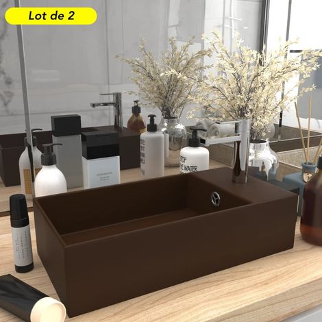 Lot de 2 Lavabos de Salle de Bain Chic & Moderne Marron Foncé. SANS Mitigeur (1/5)