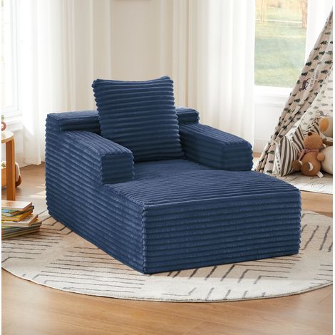 Chaise longue en velours côtelé bleu, sans montage, confortable et gain de place,81x117x50 cm (1/5)