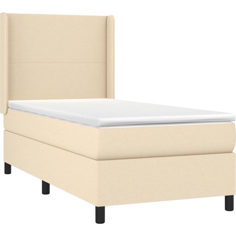 vidaXL Sommier à lattes de lit avec matelas Crème 90x200 cm Tissu (1/5)