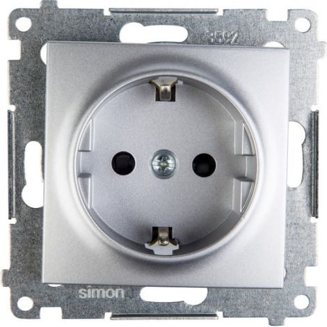 Simon 54 Einzelsteckdose Schuko mit/ohne 16A IP20 mit Schienenverschluss, Schnellverbinder, matt silber DGSz1CZ.01/43