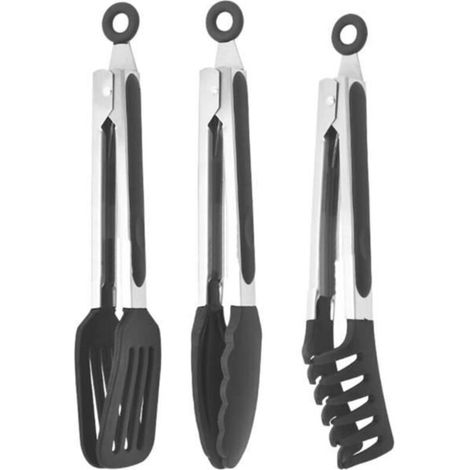 Pinces de cuisine - Lot de 3 - Acier inoxydable - Silicone antiadhésif - 22,9 cm