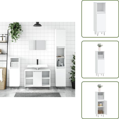 Badschrank Weiß 30x30x100 cm Holzwerkstoff - Badeschrank - Holzwerkstoff - Weißer Schrank - Badezimmermöbel - Badorganisation
