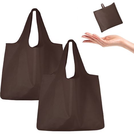 Sacs de courses pliables en tissu Oxford - Lot de 2 - 53 x 10 x 38 cm - 12,5 x 12,5 cm pliés - Sac bandoulière - Sac de rangement - Sac de courses - Sac pliable écologique - Sac grande capacité - Sac (1/5)