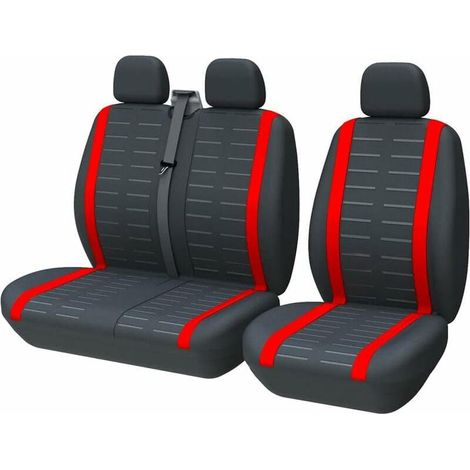 Housse Siege Voiture Couvre Universal Fit La Plupart des Camions Camionnette Bus Siège Avant 1 + 2 (3 Places) Housses de Sieges Universelles Housse Couverture Jeu Complet en Tissu Lavable Rouge (1/5)