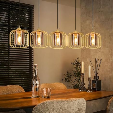 ZMH Luminaire Suspension Classique 5 Éclairages Verre Métal E27 Réglable en Hauteur Sans Lampe Pour Salle à Manger Cuisine Salle