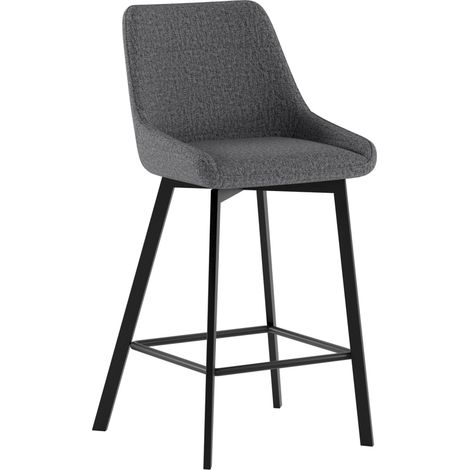 Sgabello da cucina Fox con seduta imbottita in tessuto grigio scuro e struttura in metallo nero, design moderno ed elegante - Fox (1/5)