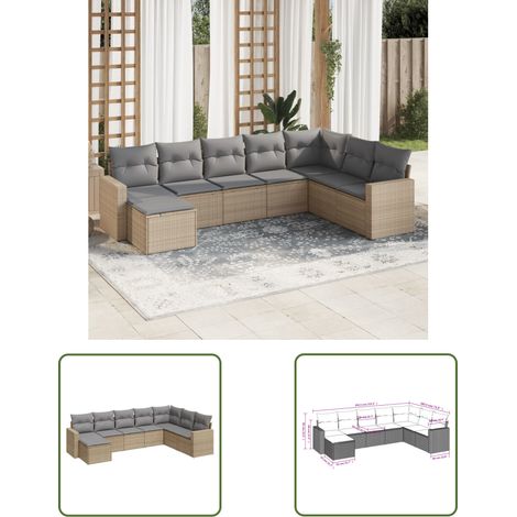 8-tlg. Garten-Sofagarnitur mit Kissen Beige Poly Rattan (1/3)