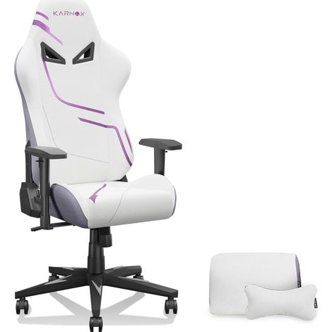 Chaise jeu KORNOX – Tissu – Style racing – Dossier haut – Hauteur réglable – Blanc/violet – Ados/adultes (1/5)