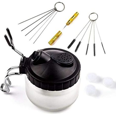 Pot de nettoyage pour aérographe, kit de nettoyage d'aérographe avec brosses de nettoyage, aiguille de nettoyage, buse de nettoyage, bouteille de lavage, outils de réparation d'extraction (1/5)