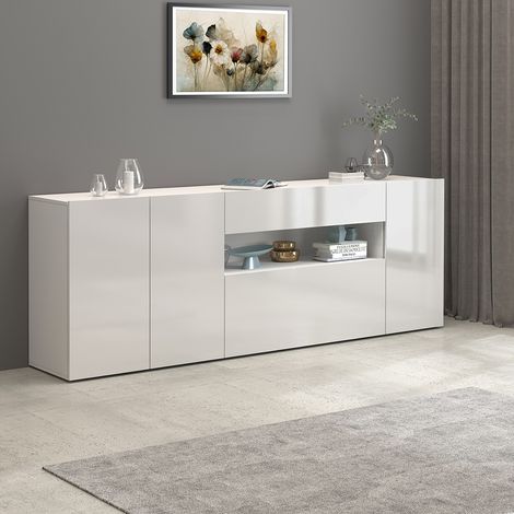 Buffet/bahut moderne 220 cm blanc brillant Enaya (1/5)