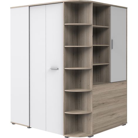 Pegane – Armoire dressing penderie imitation chêne San Remo – Longueur 124 cm x Hauteur 199 cm x Profondeur 148 cm – Panneaux mélaminés (1/4)