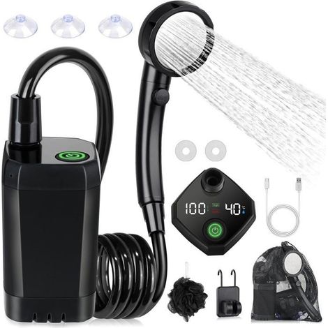 Douche de camping portable électrique rechargeable 6000mAh – afficheur température & batterie, 4 modes, filtre PP (1/5)